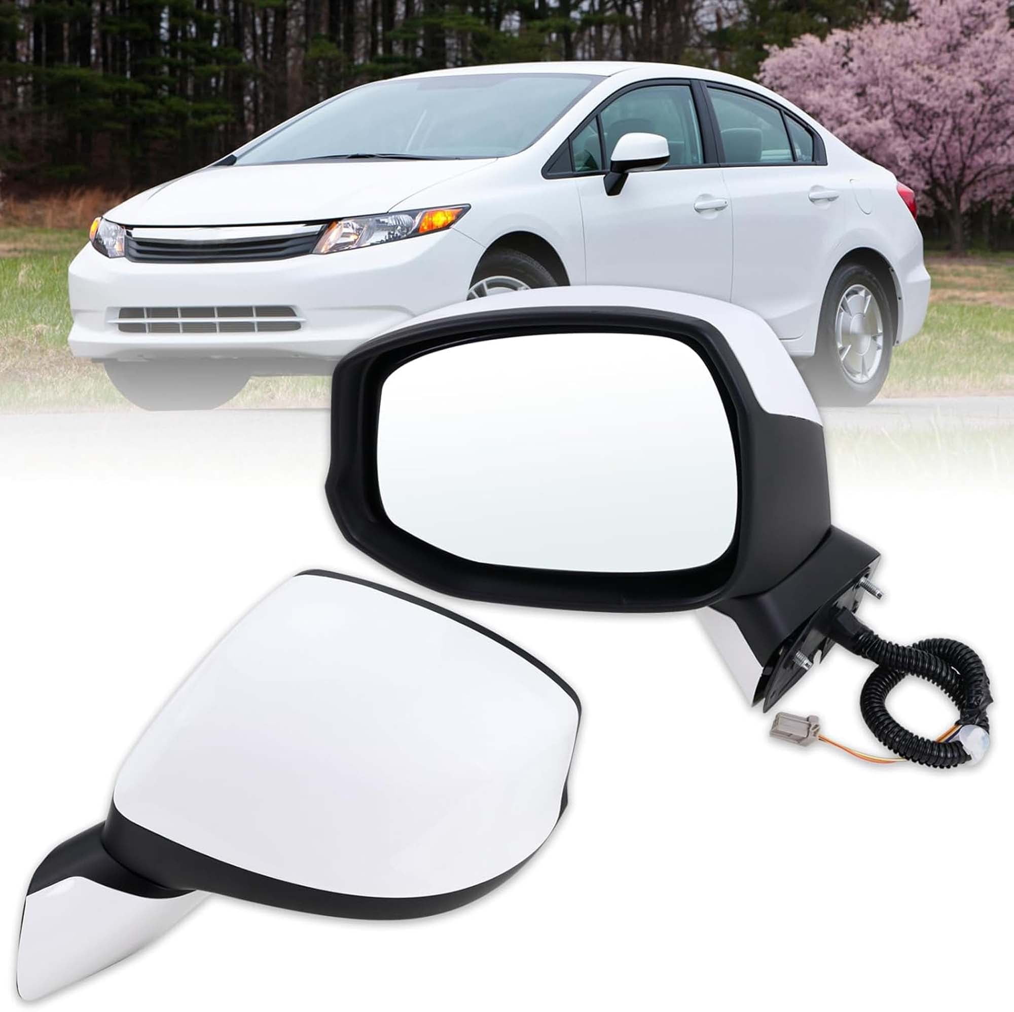 MZORANGE Left Driver 3Pin White Side Mirror Assembly For Honda Civic 2012 2013 2014 2015