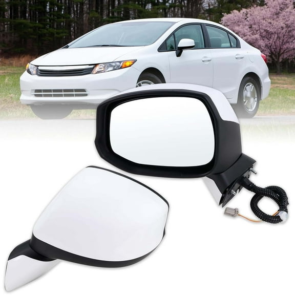 MZORANGE Left Driver 3Pin White Side Mirror Assembly For Honda Civic 2012 2013 2014 2015
