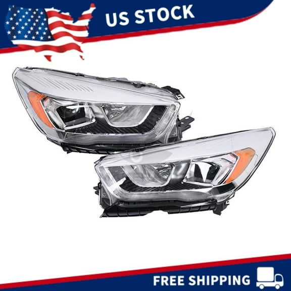 Left Driver+Right Passenger Side Headlight For 2017-2019 Ford Escape W/ LED