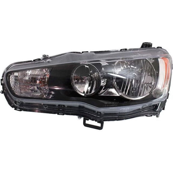 Left Driver Side Halogen Headlight Assembly - with Chrome High Beam Bezel - Compatible with 2009 - 2017 Mitsubishi Lancer (From 11/2/1008) 2010 2011 2012 2013 2014 2015 2016