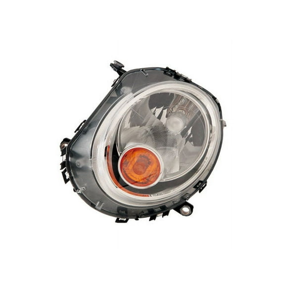 Left Driver Side Halogen Headlight Assembly - with Yellow Signal - without Black Surround - Compatible with 2007 - 2015 Mini Cooper (without Auto Adjusting Lights) 2008 2009 2010 2011 2012 2013