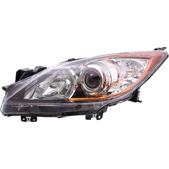 Left Driver Side Halogen Headlight Assembly with Chrome Projector Bezel - Compatible with 2010 - 2013 Mazda 3 2011 2012