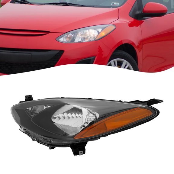 Left Driver Side Headlight Assembly Compatible with 2011-2012-2013-2014 Mazda 2 | Direct Replacement OE #MA2518144 DR61510L0D Clear Lens Black Housing