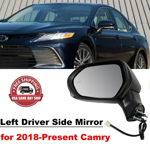 Left Driver Side Mirror for 2018-2024 Toyota Camry Power Heated Lamp BSM Door Mirror for 2018 2019 2020 2021 2022 2023 2024 Toyota Camry Sedan Accessory, Black