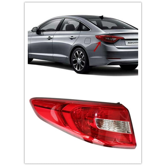 Left Driver Side Outer Halogen Tail Light for 2015-2017 Hyundai Sonata, Direct Replacement, Red Lens, No Bulb Included