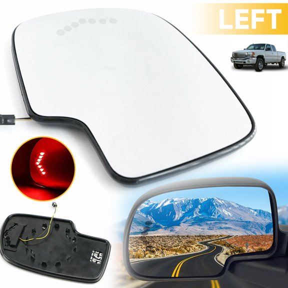 Left/Driver Side Rear View Side Mirrors - Electric Heating, OEM Design,  Shatter-Proof, Adjustable, Resistance, Universal - High Impact Tempered Glass Built-in LED Turn Signal Light