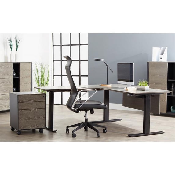 Unique Furniture Left Executive Corner Standing Desk in Gray Ash Wood
