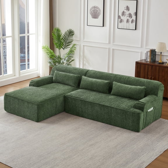 Left Face Chenille L-Shape Luxury Sectional Oversized Sofa,Mnimalist Design,Comfy Sleeper Couch for Living Room,Apartment&Reception Spaces,No Assembly Required (Green)