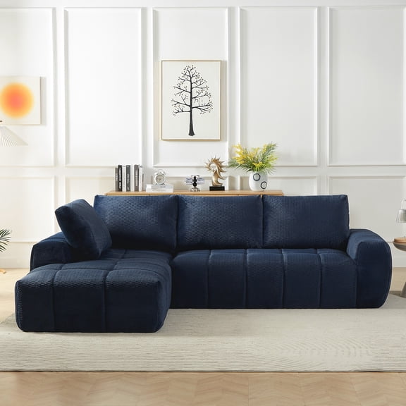 Left Face Faux Fur L-Shape Luxury Sectional Oversized Sofa,Mnimalist Design,Comfy Sleeper Couch for Living Room,Apartment&Reception Spaces,No Assembly Required (Blue)