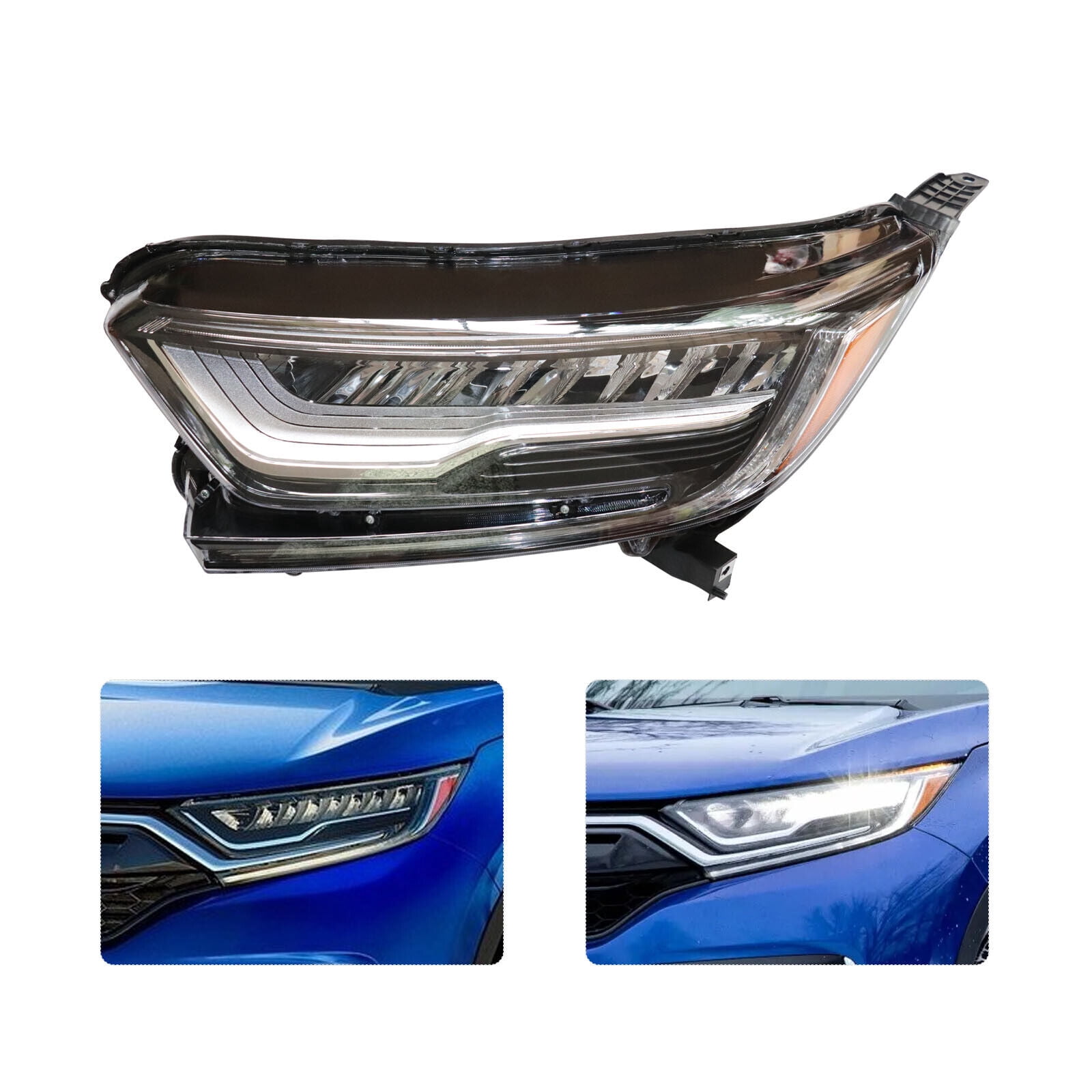 Pair Of LED Projector Headlights – Fits 2017-2021 Honda CRV – Left & Right Sides – Halogen/LED DRL, Black Housing, Clear Lens, DOT/SAE, 5-10 Year Warranty
