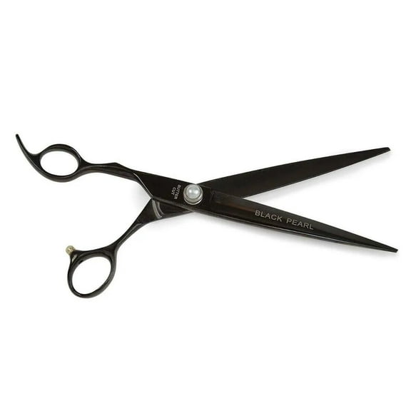 Left Hand Black Pearl Grooming Shears Titanium Coated Pro True Lefty Dog Cat (8.5 inch Straight Shear)