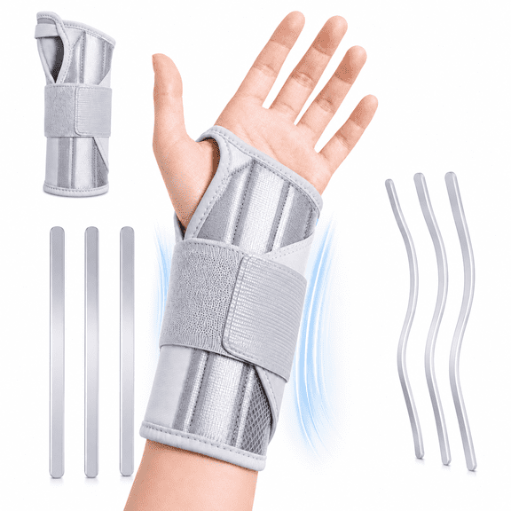 Wrist Brace for Men and Women, 6 Aluminum Stay Wrist Splint, Adjustable Breathable Wrist Support for Day and Night, Left