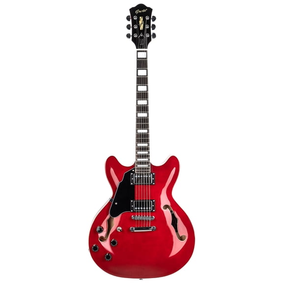 Left Handed 6 String Semi-Hollow Electric Guitar, Full Scale Cherry Red Finish