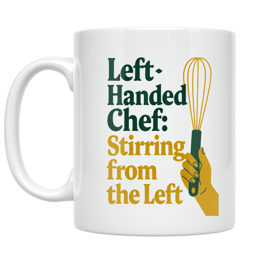 Left-Handed Chef Stirring from the Left - Left-Handed Cooking Enthusiast - 11 oz Ceramic Coffee Mug