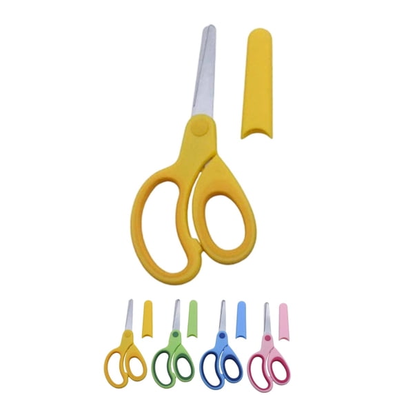 Left Handed Kids Safety Scissors, Round Tip Stainless Steel Student Craft Scissors with Protective Blade Cover for School DIY Art Cutting a_056