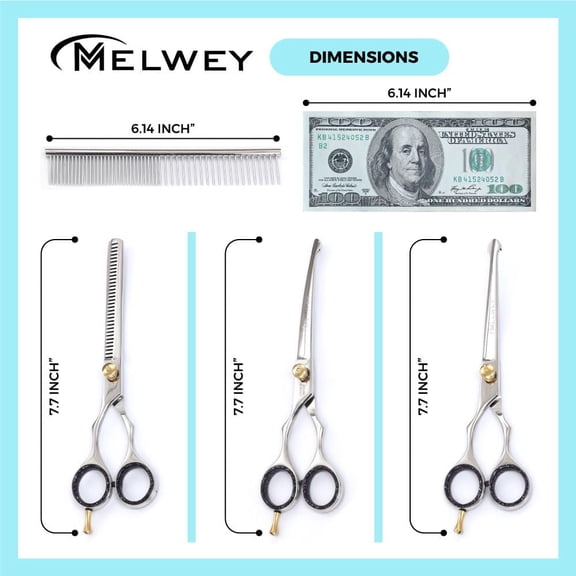 Left-Handed Pet dog Grooming Scissors Set Pro-Grade Curved Shears for Dogs Cats - Precision Crafted Blades Comfort Grip - Ideal for Cutting Curving Thinning (LH Round Tip Kit)