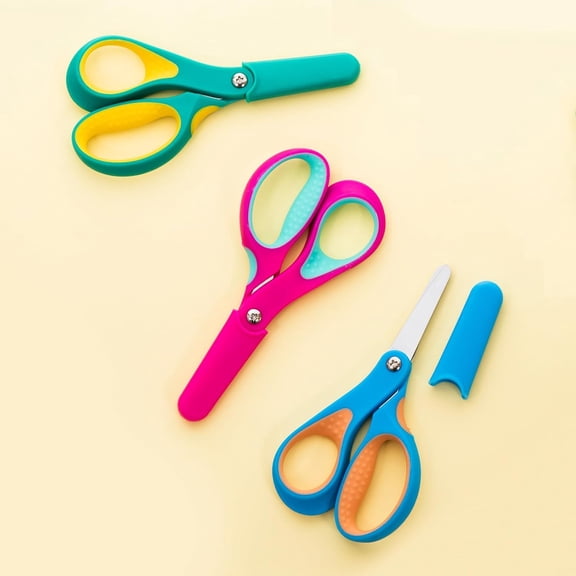 Left Handed Scissors: Blunt Tip Safety Scissors for Craft Cutting Paper - 3 Pack Comfort Grip