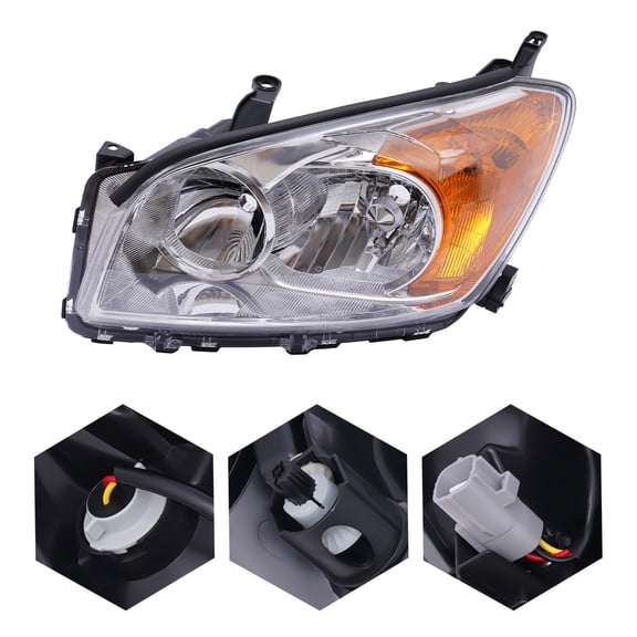 Left Headlight Assembly, For 2009 2010 2011 2012 Toyota Rav4 Rav-4 Halogen Headlight, Left Driver Side Halogen Headlight Assembly Replace Chrome Shell Transparent Lens (LH) (Left Side)