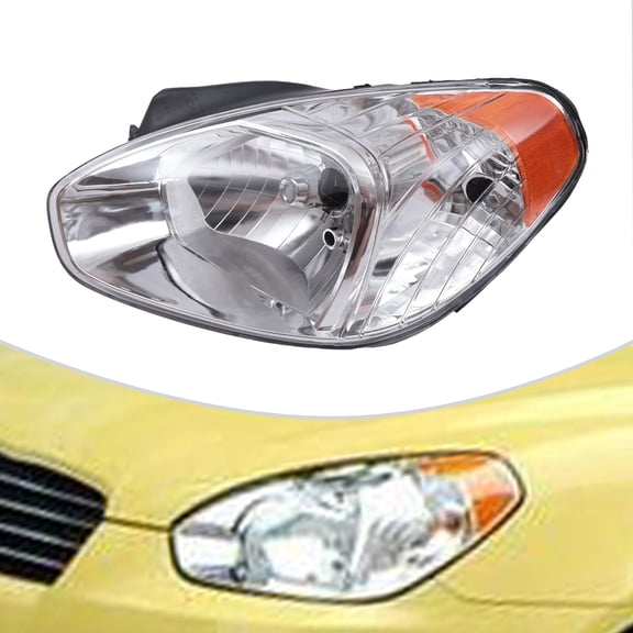 Left Headlight Assembly  OEM 921011E010, Halogen High/Low Beam, Daytime Running Light, Clear Lens, Direct Replacement for 2006-2011 Hyundai Accent Driver & Side W/ Clear Lens