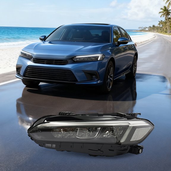Left LED Headlight Assembly, Fit for 2022 To 2024 Honda Civic, Driver Side Complete Lens Housing Plug and Play Vehicle Front Driving Lamp Replacement Accessory