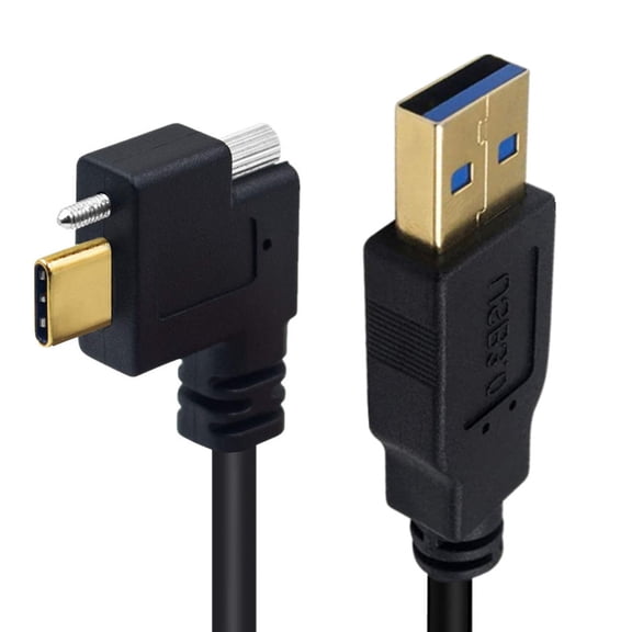 Left Right Angled USB 3.1 Type-C Male Single Screw Locking to USB3.0 Type-A Male Data Power Cable 90 Degree for Camera (1ft)