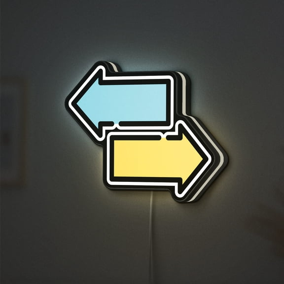 Left and Right Arrows 3D Novelty Light Box, Customizable Directional Sign with Personalized Text Option, Modern Wall and Desk Decor (Height 8 inch, 20cm)