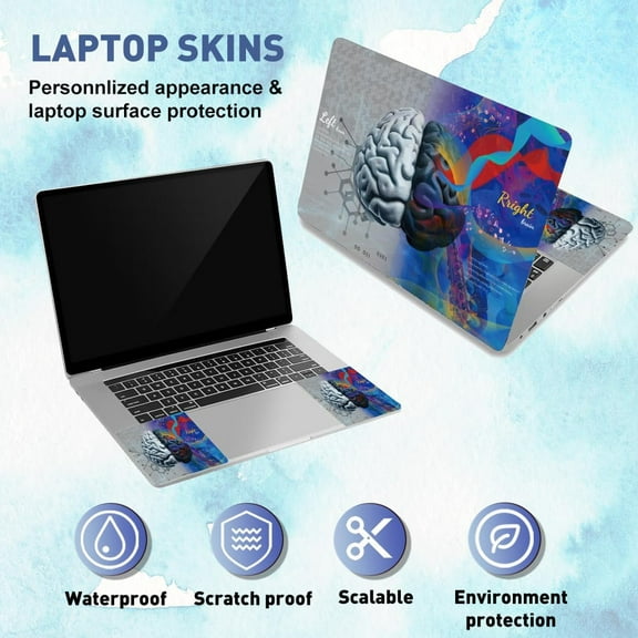 Left Right Brain Technology Art Style Laptop Skin Sticker Decals Universal Vinyl Reusable Notebook Decorative Protector Cover Stickers for 12" 13" 13.3" 14" 15 inch Laptop Netbook PC