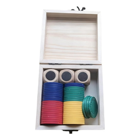 Left Right Center Dice Game Set With 3 Wooden Dice And Chips In A Wooden Box For Family Fun Gatherings