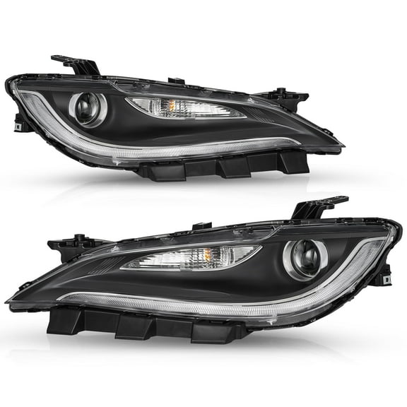 Left&Right For 2015-2017 Chrysler 200 Halogen Headlight w/ LED DRL Black Trim