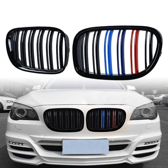 Left Right Glossy Black M-Color Kidney Grille Fit 2009-2015 BMW F01 F02 730 740 750 760 Sedan None Camera