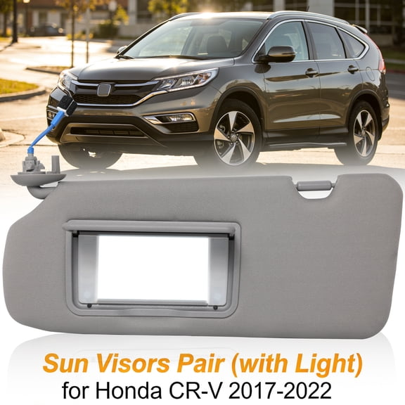 Left & Right Gray Sun Visors with Lights & Mirror for 2017-2022 Honda CR-V | Replaces OEM #83280-TLY-H11ZB, 83230-TLY-H11ZB | Long-Lasting