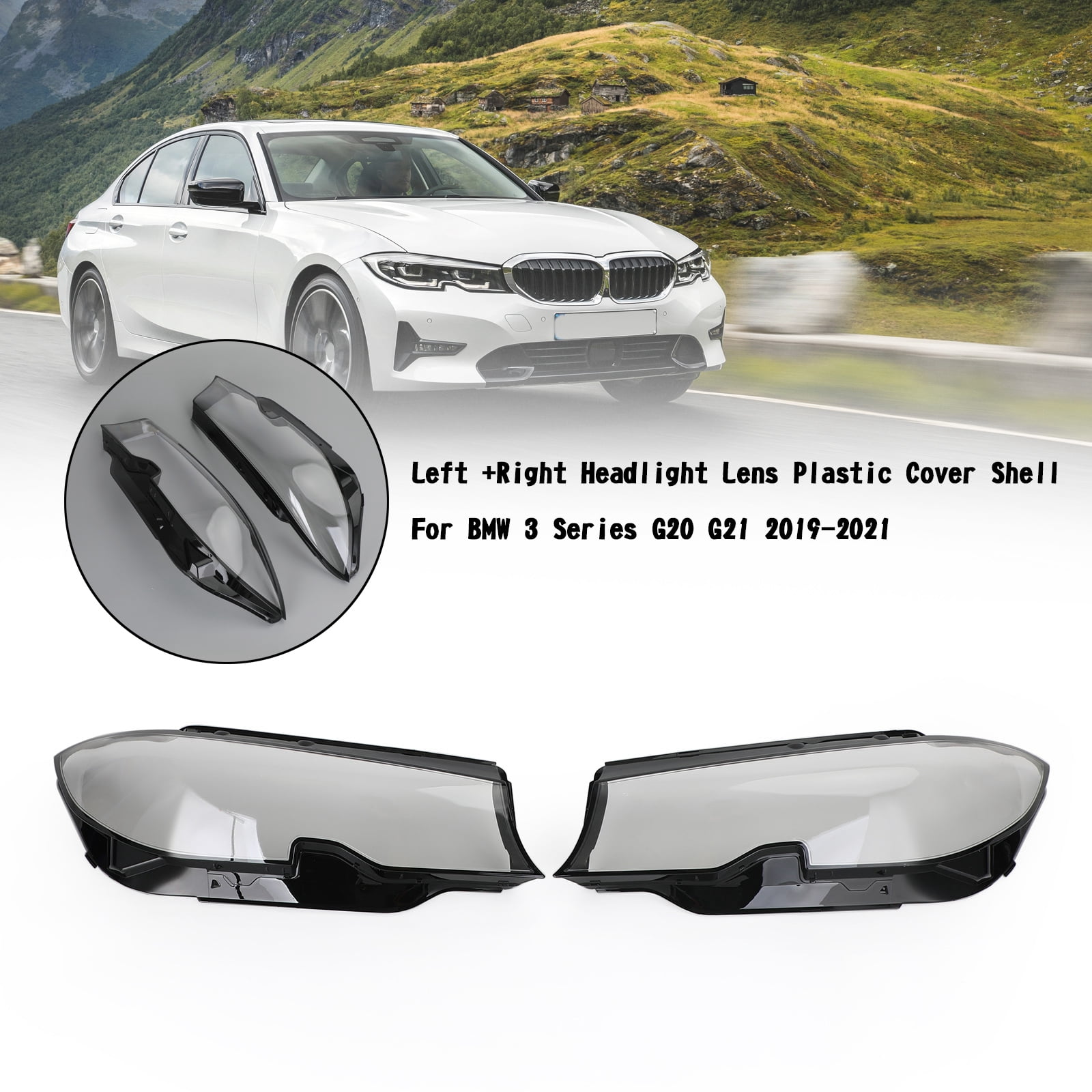 Left +Right Headlight Lens Plastic Cover Shell For BMW 3 Series