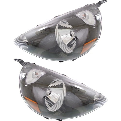 Left & Right Headlights For Honda Fit 2007-2008 Halogen w/ Bulbs Nighthawk Black