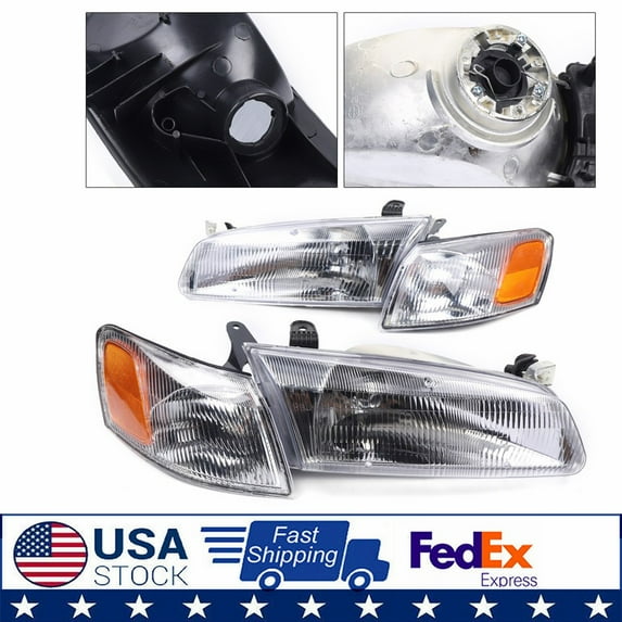 Left+Right Headlights Headlamps w/ Corner Lights Set For 1997-1999 Toyota Camry