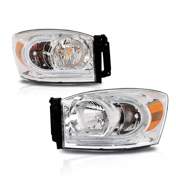 Left & Right Side Clear LED Headlights Set Chrome Bezel Fit For Dodge Ram 1500 2500 3500 2006-2009
