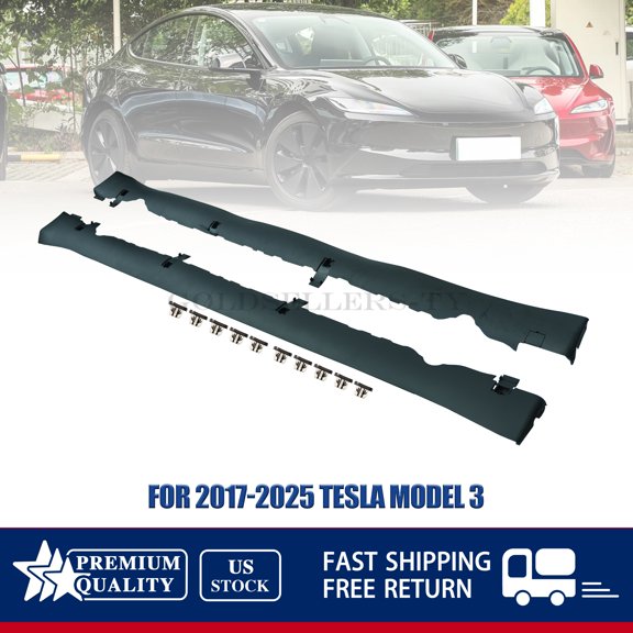Left & Right Side Skirt Lower Rocker Molding Cover Fits 2017-2025 Tesla Model 3 1089831-00-D