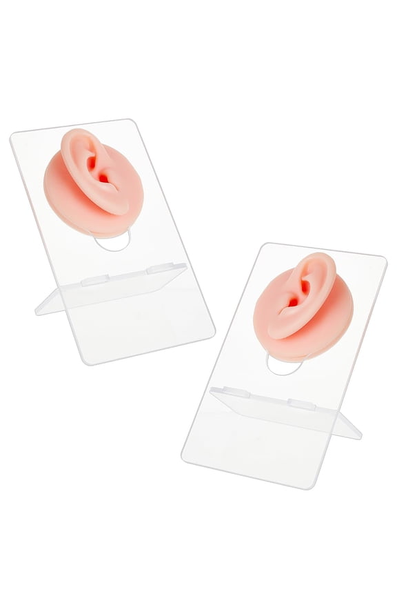 Left Right Soft Silicone Ear Displays Mould Earrings Ear Stud Display Teaching Tools for Piercing Suture Acupuncture Practice Misty Rose 6.2x6.1x2.6cm