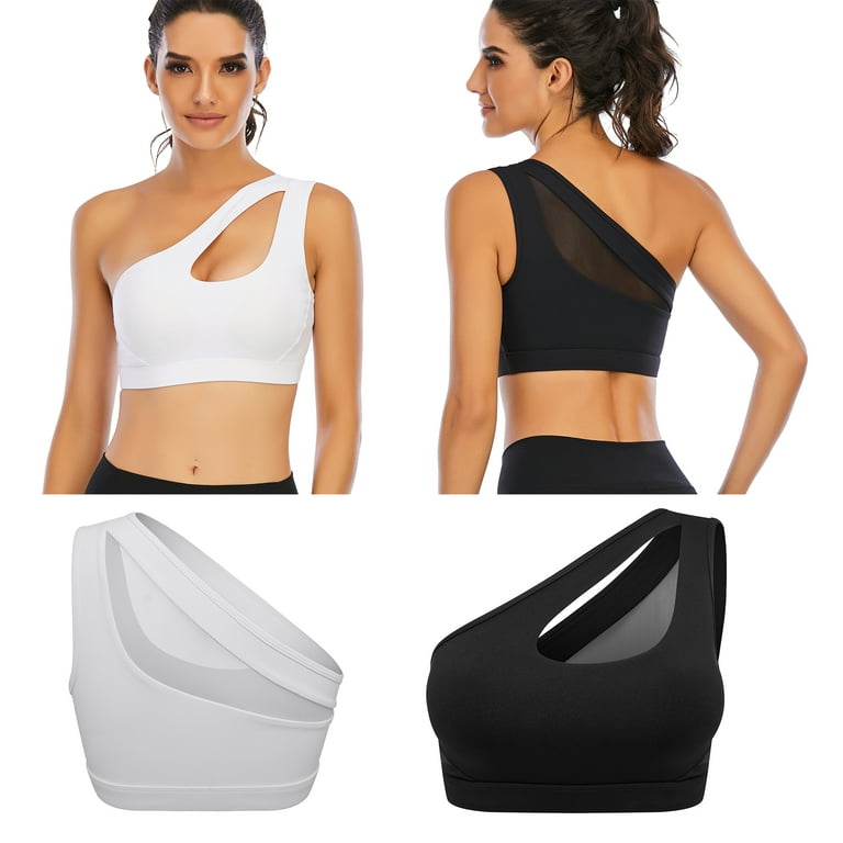 White One Shoulder Sports Bra For Women Girls Lined Yoga Bras Sexy