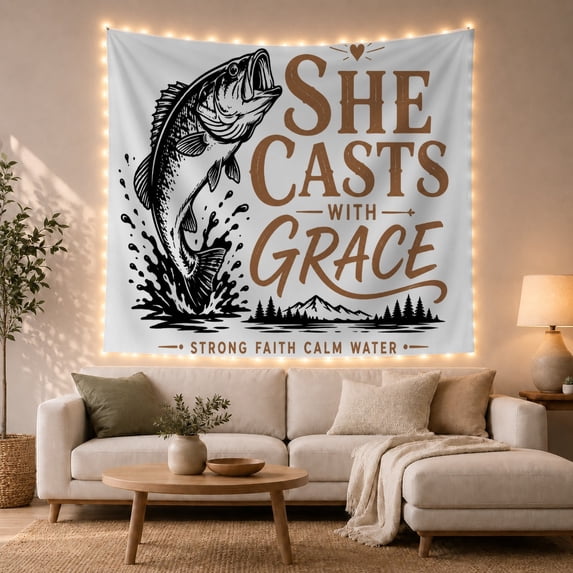 Left Side Highly with Detailed Bass Fish, Inspirational Illustration for Quote Lovers, Aesthetic Wall Decor, Valentine'S Day Gift, Tapestry Wall Hanging for Dorm and Living Room