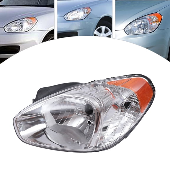 Left Side Replacement Headlight Assembly for 2006-2011 Hyundai Accent - Direct Fit Halogen Headlamp with Bulbs