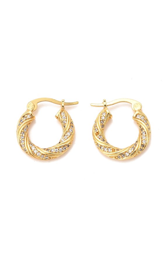 Left and Right Brass Micro Pave Cubic Zirconia Hoop Earrings Long-Lasting Plated Ring Real 18K Gold Plated 17x16x3mm Pin: 0.6mm