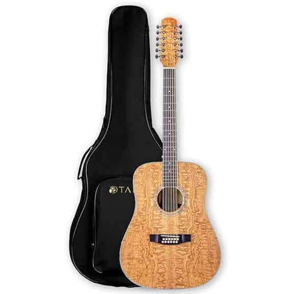 Left-handed 12 Strings Acoustic Guitar Curly Ash Top Mahogany back & sides Okoume Neck