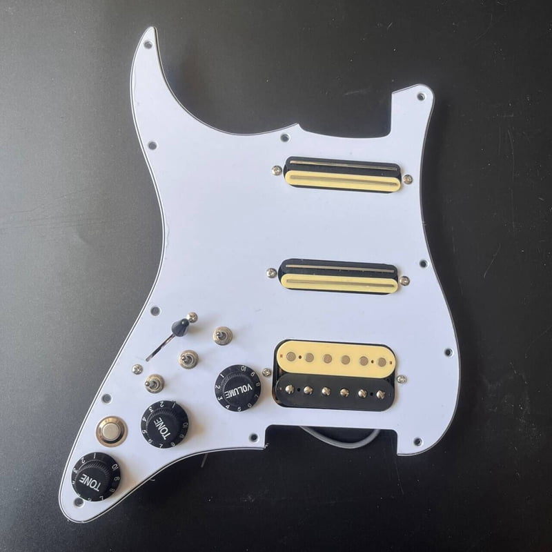Left-handed SSH Prewired Guitar Strat Pickguard Set with Silent Switch Kill Swith Humbucker Pickups Coil Splitting Switch Multi Switch Harnesses Withe for Fender ST Electric Guitar Replacement Part