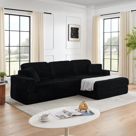 YWEN L Shaped Modular Sectional Sofa Bed, No Assembly Required, foam, living room or bedroom, 5-seat modular couch, compressed design, unfolds into queen bed, no assembly required