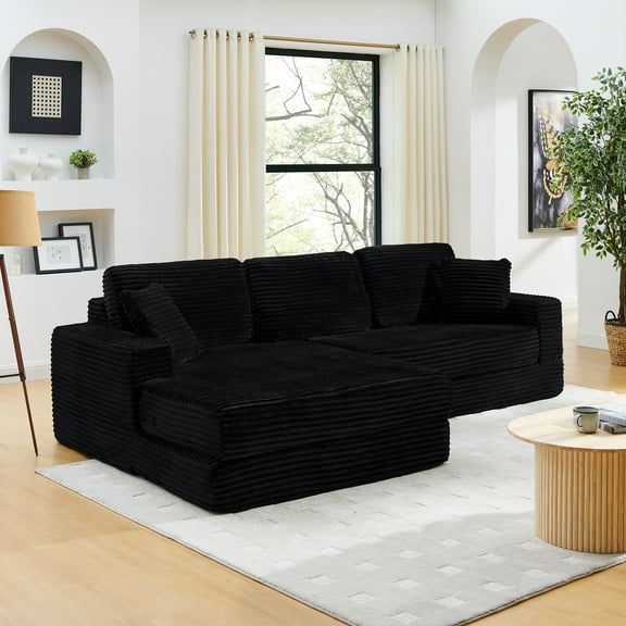 Left sofa seat,L shape Modular Sectional Sofa, Compressed Sectional Sofa Modern Minimalist Style Corduroy Couch,Unfold into a bed, Bedroom, Comfy Compressed Sofa Couch Space-Efficient Design-black