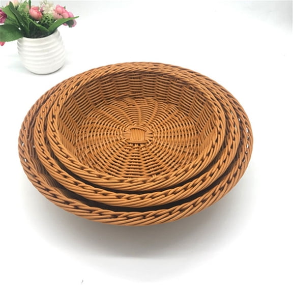 [Left wind] Natural Wicker Bread Baskets,Round Rattan Woven Fruit Basket, Handmade Willow Food Storage Baskets for Serving Vegetable,for Kitchen,Home,3pcs,Large+Medium+Small