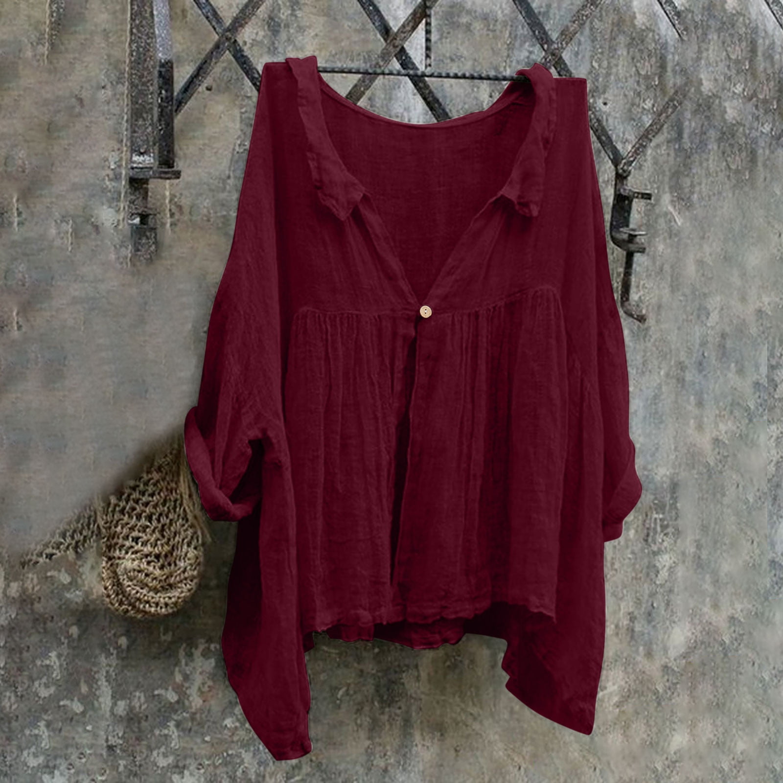 Lefthigh Cotton Linen Shirts For Women 2025 Buttons V Neck Long Sleeve