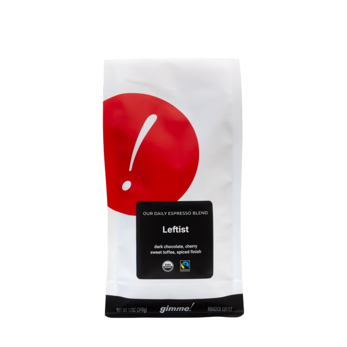 Leftist Espresso Blend - Certified Fairtrade, Organic - Roasted by Gimme! Coffee - Whole Bean Coffee - 12oz Bag
