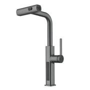 Lefton Pull-Out Waterfall Kitchen Faucet with Temperature Display, Two Water Outlet Modes, Single Hole, Grey, KF2209-2