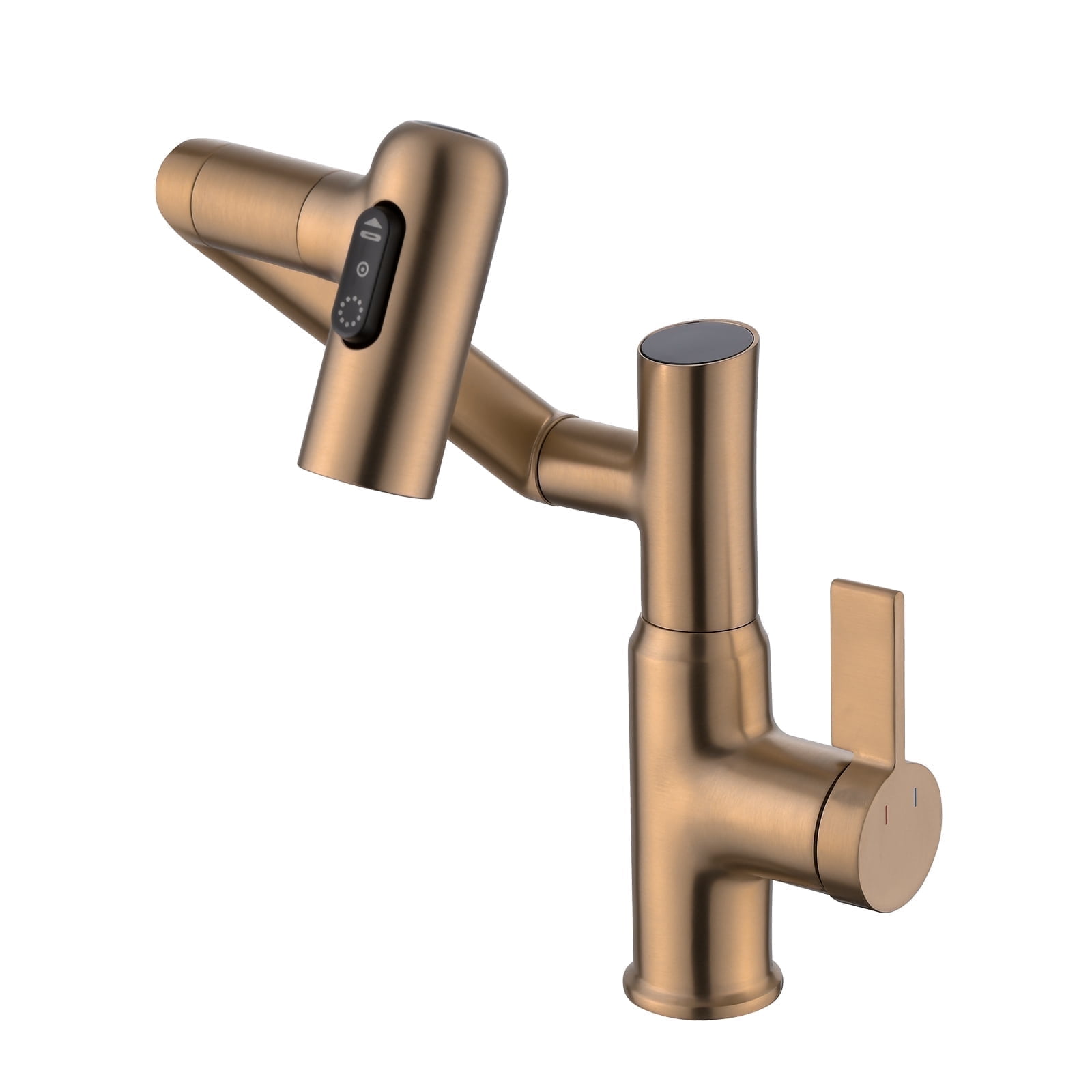 Lefton Rotatable Bathroom Faucet with Temperature Display in Fahrenheit (Batteries-Free), 3 Water Outlet Modes, Brushed Brass, BF2204-7
